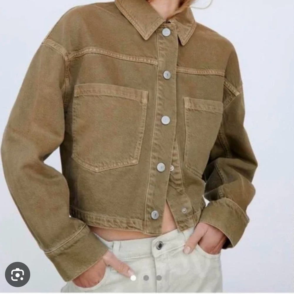 ZARA Olive Green Cropped Jean Jacket
